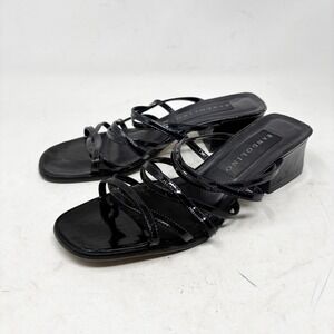 Y2K Bandolino Black Patent Leather Strappy Square Toe Sandals Women's Size 8M